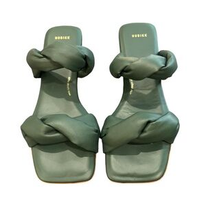 Nubikk NIB Leather Square Twist Flat Sandals - Hunter Green 40
